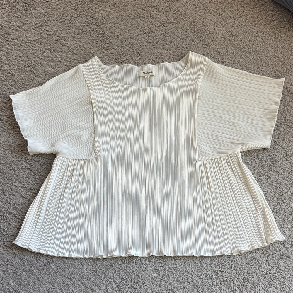 Madewell Pleated Plissé Crepe Blouse in Antique Cream Women’s Size Small